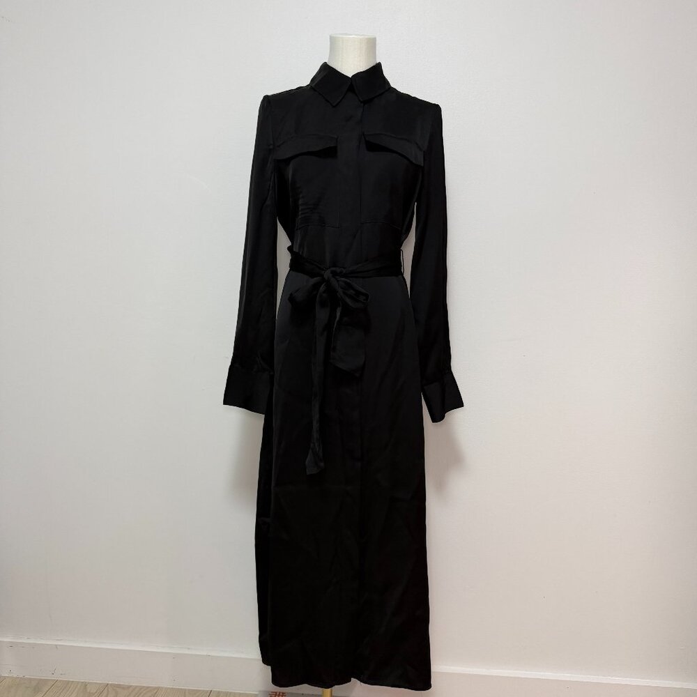 ZARA Satin Shirt Dress – Black – XS